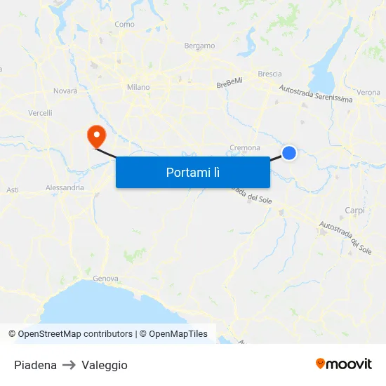 Piadena to Valeggio map