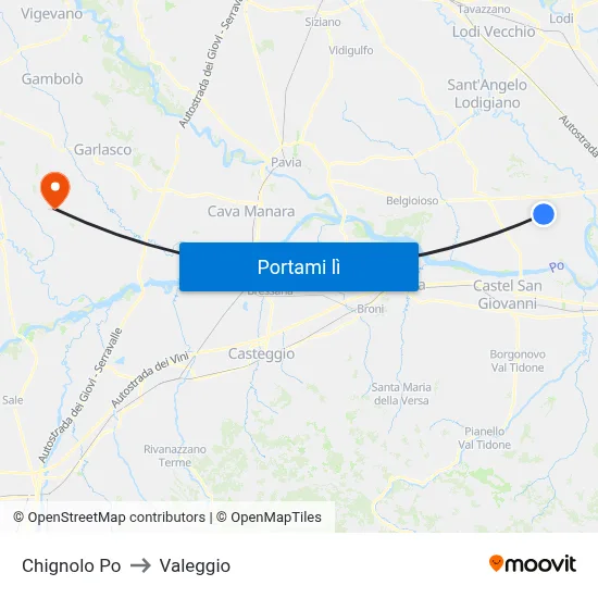 Chignolo Po to Valeggio map