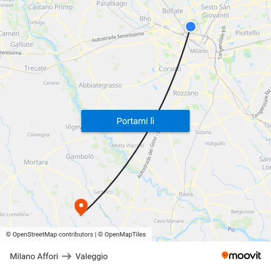 Milano Affori to Valeggio map