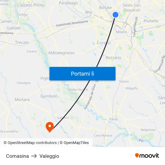 Comasina to Valeggio map