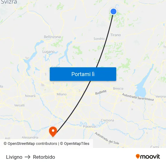 Livigno to Retorbido map