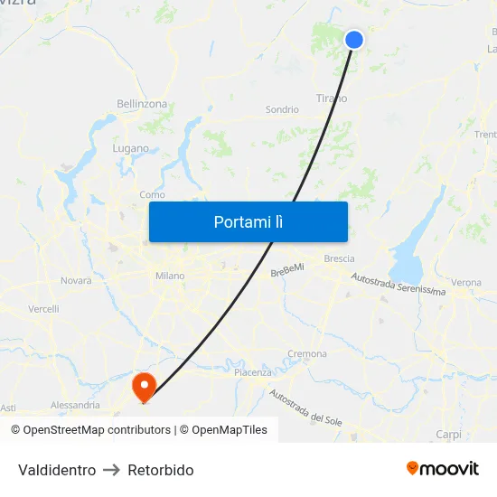 Valdidentro to Retorbido map