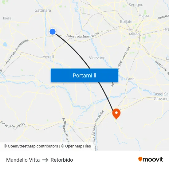 Mandello Vitta to Retorbido map