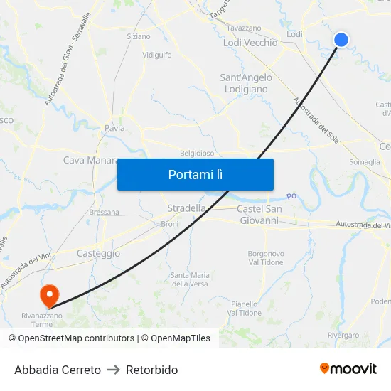 Abbadia Cerreto to Retorbido map