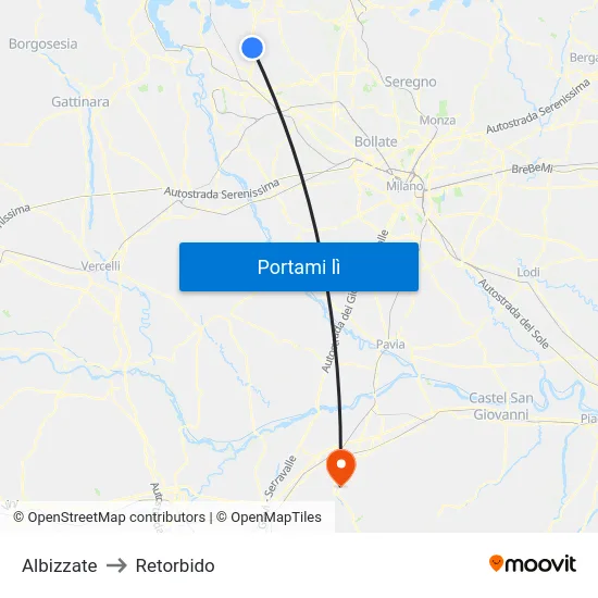 Albizzate to Retorbido map
