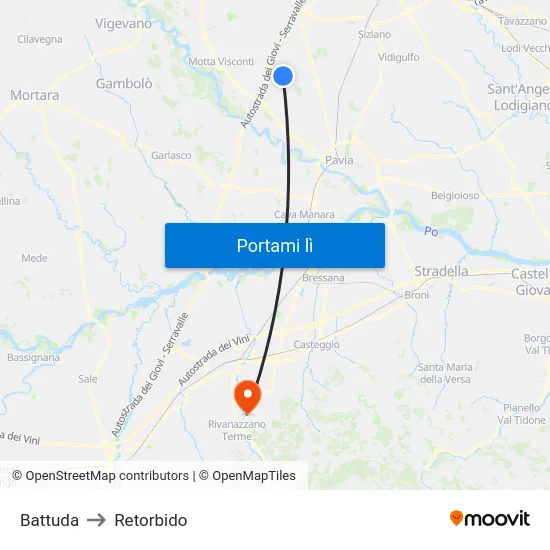 Battuda to Retorbido map