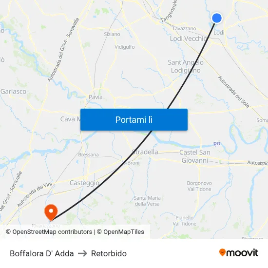 Boffalora D' Adda to Retorbido map
