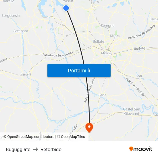 Buguggiate to Retorbido map