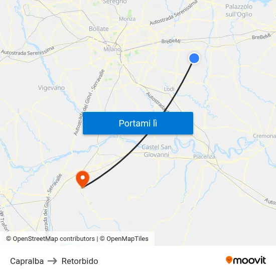 Capralba to Retorbido map