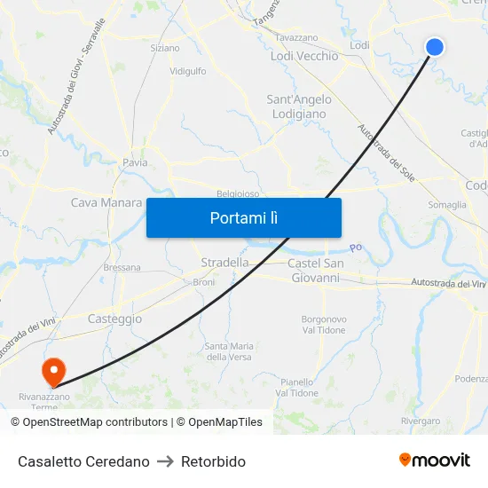 Casaletto Ceredano to Retorbido map