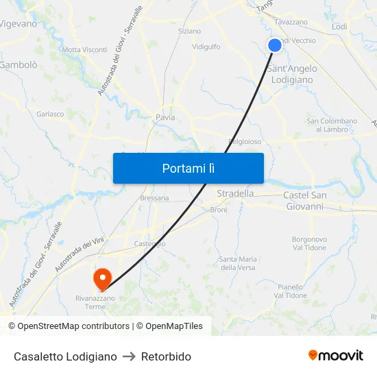 Casaletto Lodigiano to Retorbido map