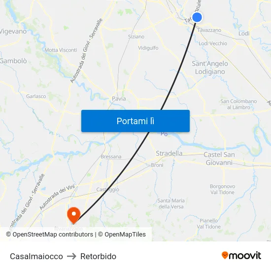 Casalmaiocco to Retorbido map