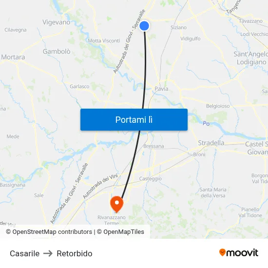 Casarile to Retorbido map