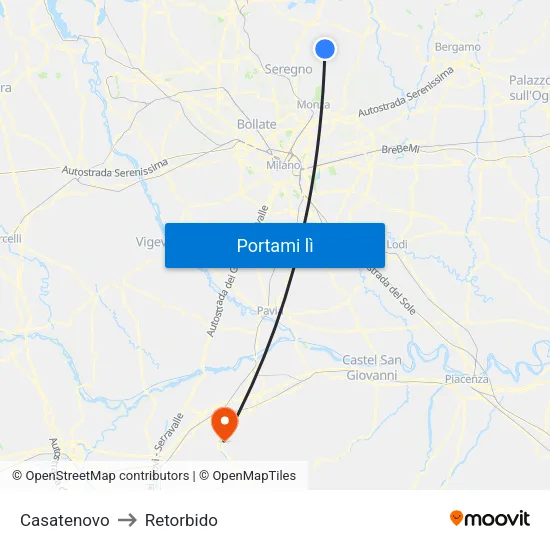 Casatenovo to Retorbido map