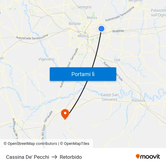 Cassina De' Pecchi to Retorbido map