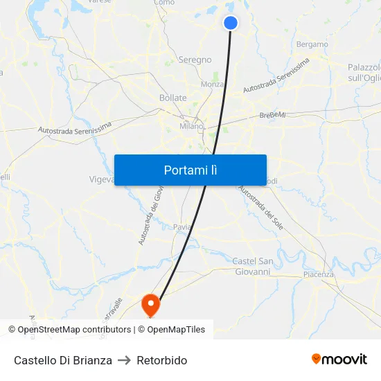 Castello Di Brianza to Retorbido map