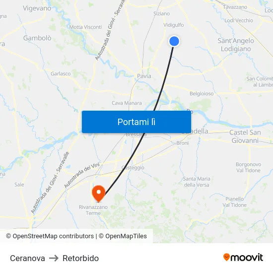 Ceranova to Retorbido map