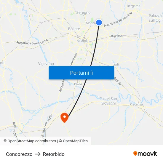 Concorezzo to Retorbido map