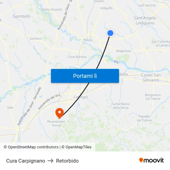 Cura Carpignano to Retorbido map