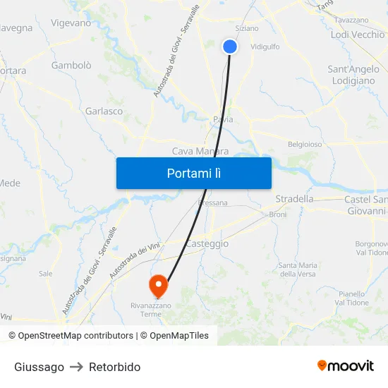 Giussago to Retorbido map