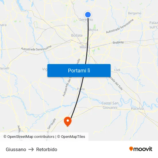 Giussano to Retorbido map