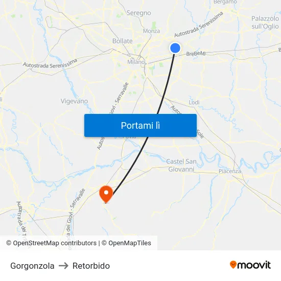 Gorgonzola to Retorbido map