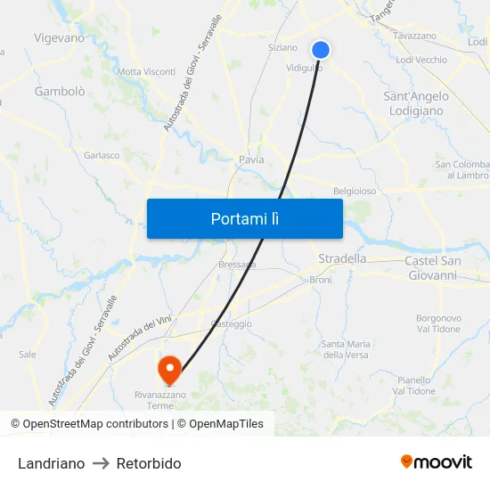 Landriano to Retorbido map