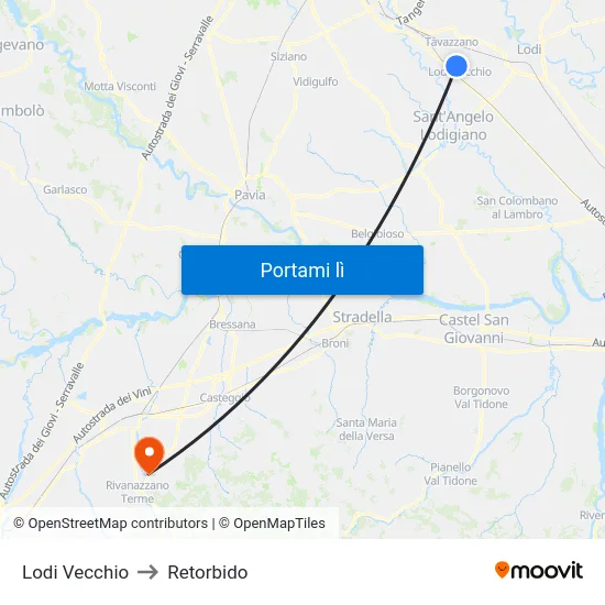 Lodi Vecchio to Retorbido map