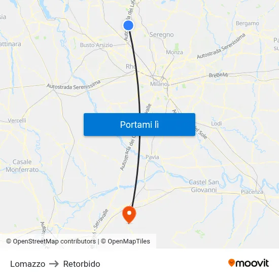 Lomazzo to Retorbido map