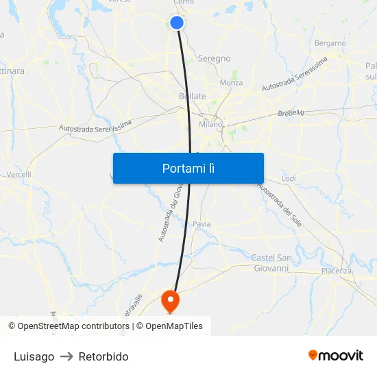 Luisago to Retorbido map