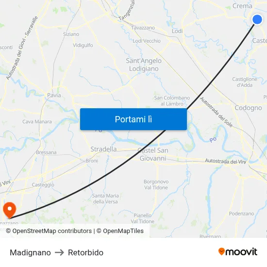 Madignano to Retorbido map