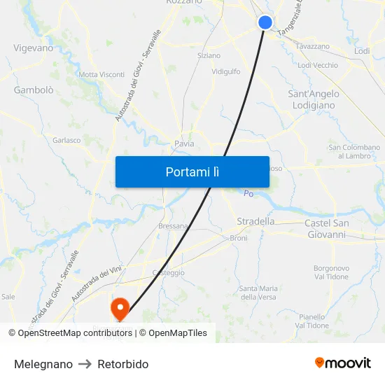 Melegnano to Retorbido map