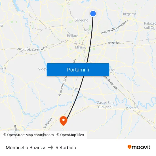 Monticello Brianza to Retorbido map