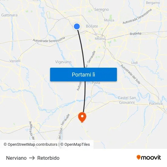 Nerviano to Retorbido map