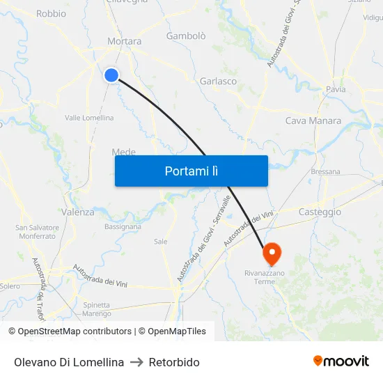 Olevano Di Lomellina to Retorbido map