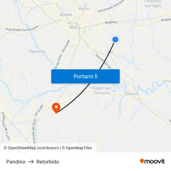 Pandino to Retorbido map