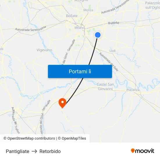 Pantigliate to Retorbido map