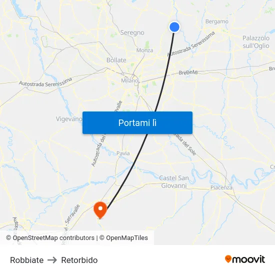 Robbiate to Retorbido map