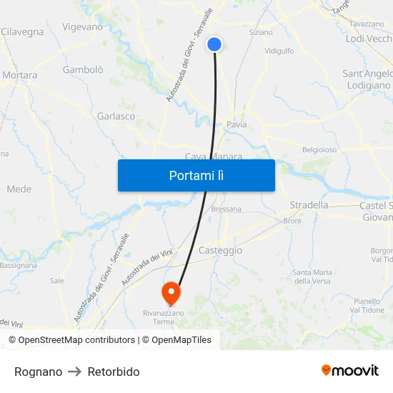 Rognano to Retorbido map