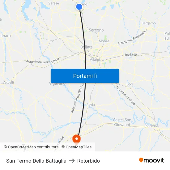 San Fermo Della Battaglia to Retorbido map