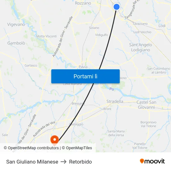 San Giuliano Milanese to Retorbido map