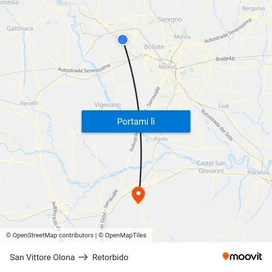 San Vittore Olona to Retorbido map