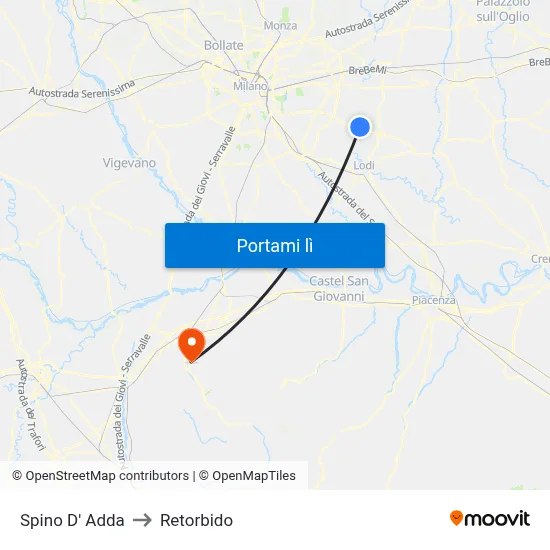 Spino D' Adda to Retorbido map