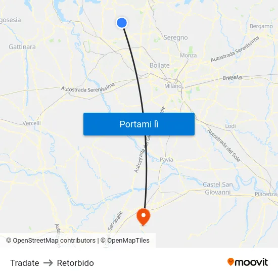 Tradate to Retorbido map