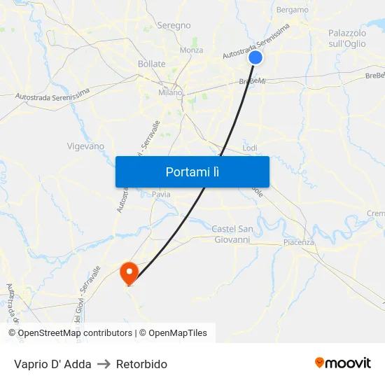 Vaprio D' Adda to Retorbido map