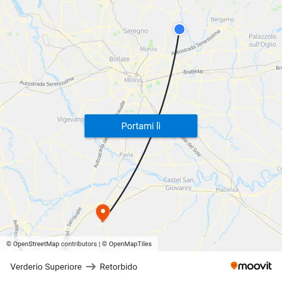 Verderio Superiore to Retorbido map