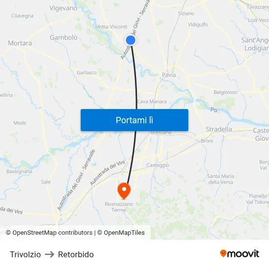Trivolzio to Retorbido map