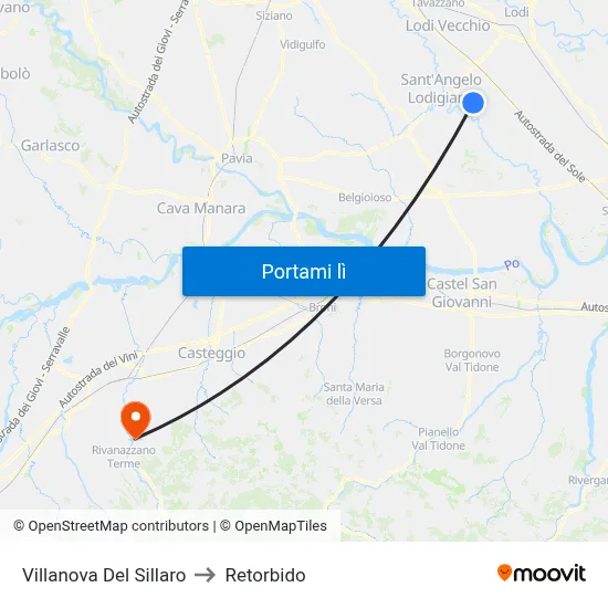 Villanova Del Sillaro to Retorbido map