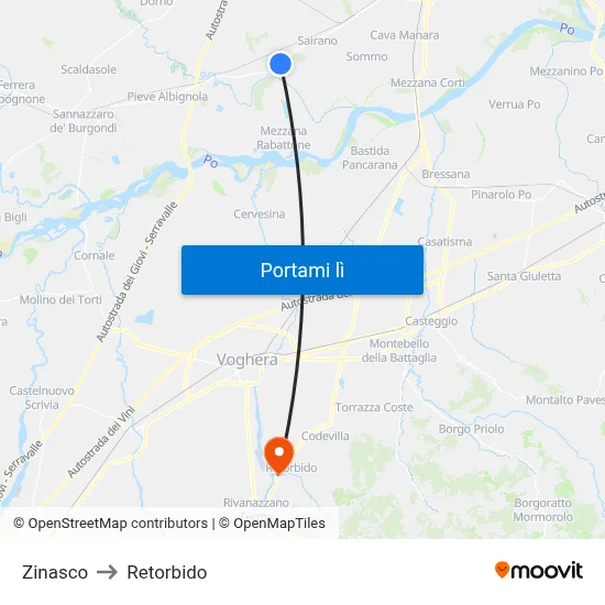 Zinasco to Retorbido map