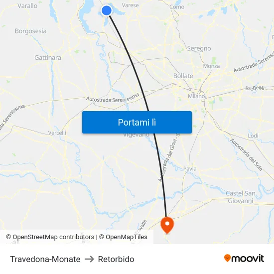 Travedona-Monate to Retorbido map